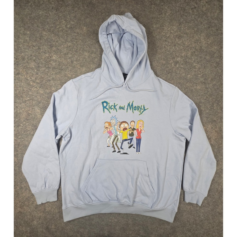 HM Rick and Morty Graphic Hoodie Mens XL Light Blue Cartoon Network Smith Family
